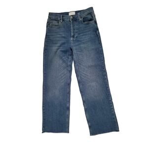 Boyish The Mikey Medium Blue Button Fly High Rise Wide Leg Raw‎ Hem Jeans 25